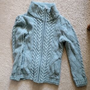 High Collar Zip Merino-Wool Aran Cardigan